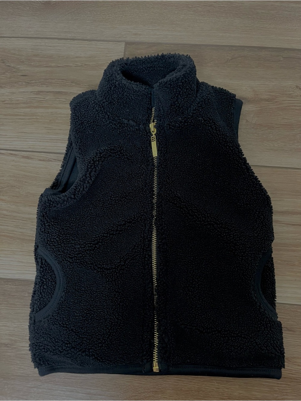 Little Bipsy Black Sherpa Zip-Up Vest with Gold Zipper - 12-18M